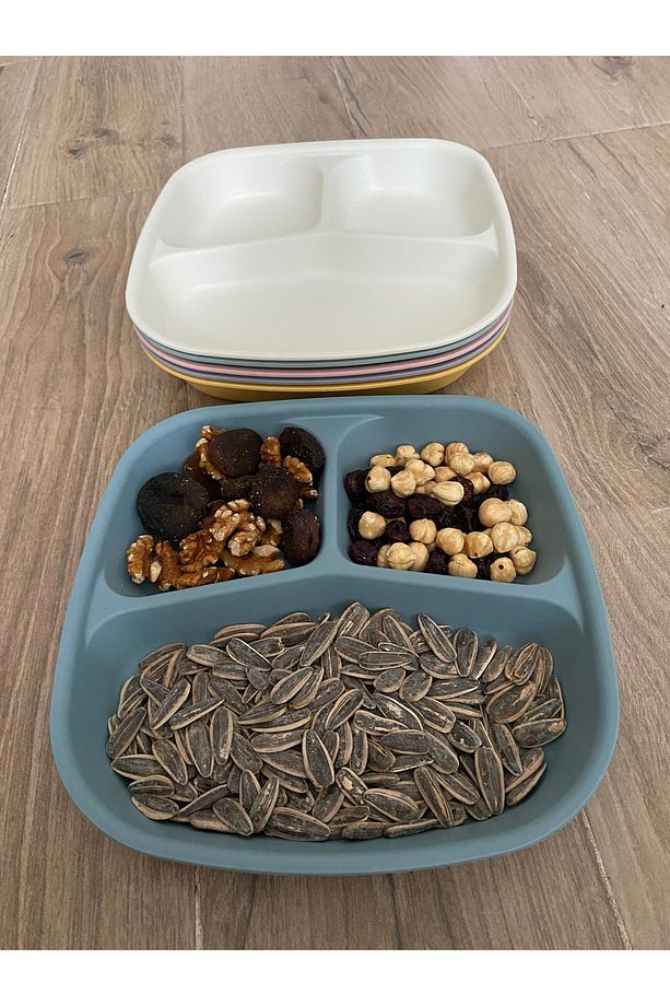 3 Bölmeli Kahvaltı Tabağı Plastik Piknik Kamp Çerez Yemek Servis Tabak Tablot, Tabldot 1 Adet - 4