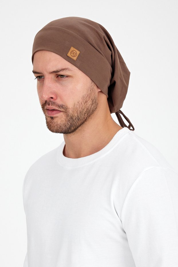 Men's Brown Rope Detailed Special Design 4 Season Hat Beanie-Ultra Soft Natural Combed Cotton Fabric