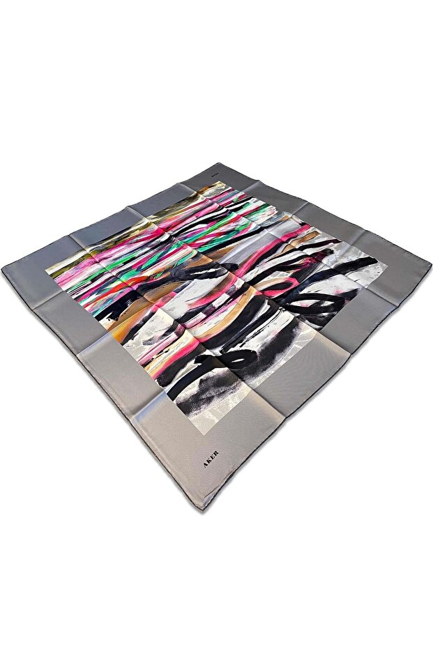 وشاح حرير تيفيل بنمط مختلط باللون الرمادي 8808713 -971 - 1