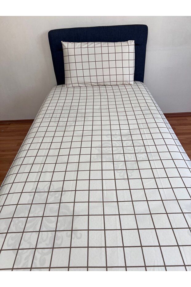 طقم ملاءة مطاطية منقوشة مفردة ومزدوجة باللون البيج - 5