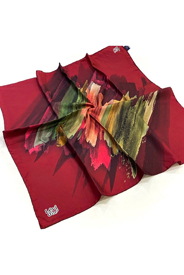 Red Patterned Tivil Silk Scarf 19086