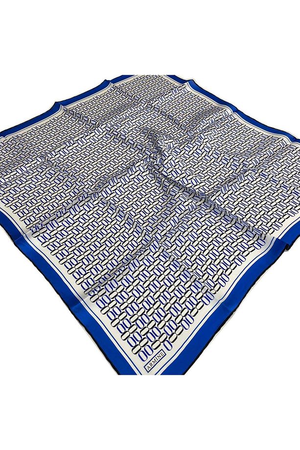 Saks Mavi Geometrik Desen Tivil İpek Eşarp 9149-39 - 1