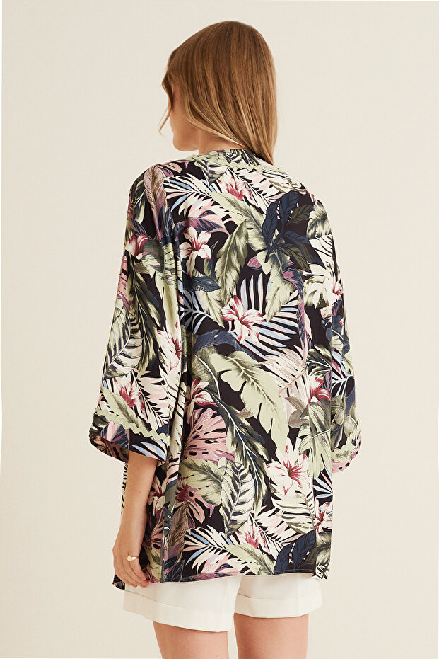 Three Quarter Sleeve Patterned Kimono Jacket - 3