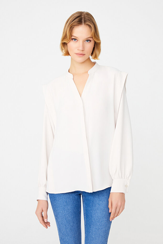 V Yaka Dökümlü Bluz - 1