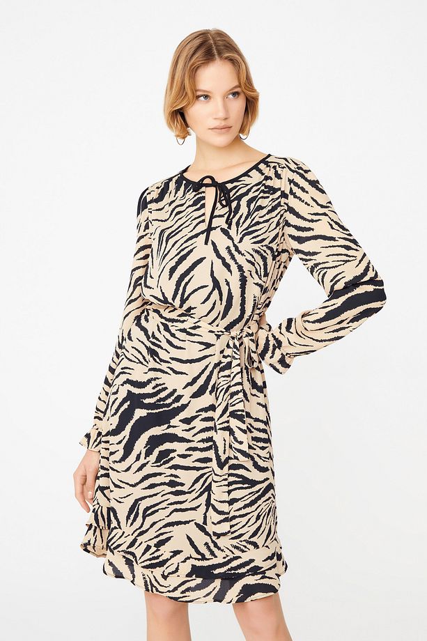 Etekucu Fırfırlı Zebra Desen Elbise - 3