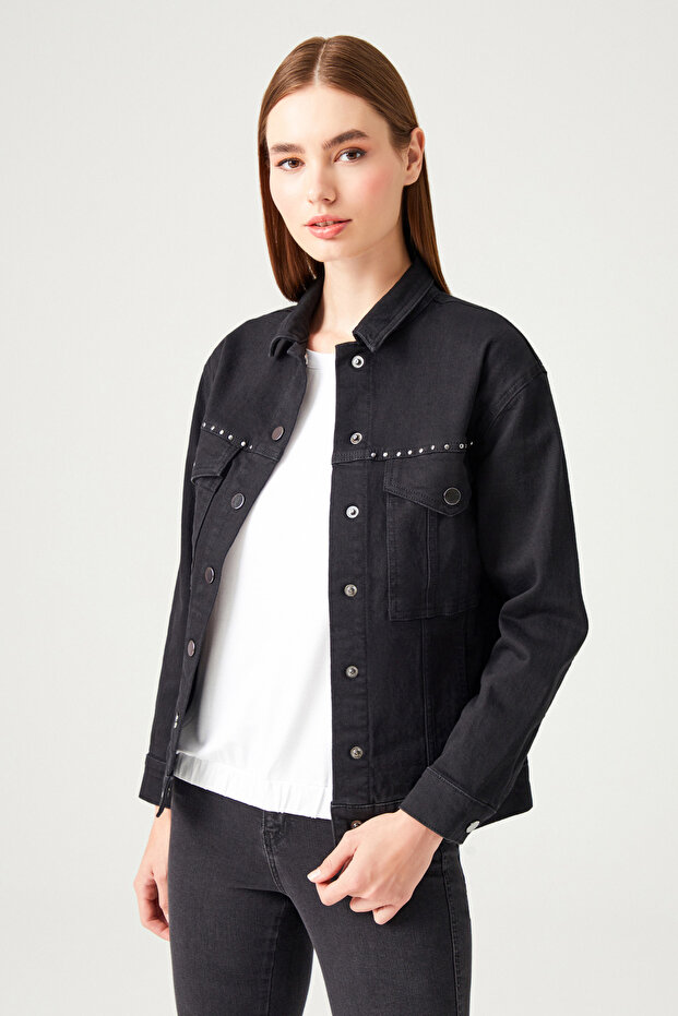 Zımbalı Denim Ceket - 2