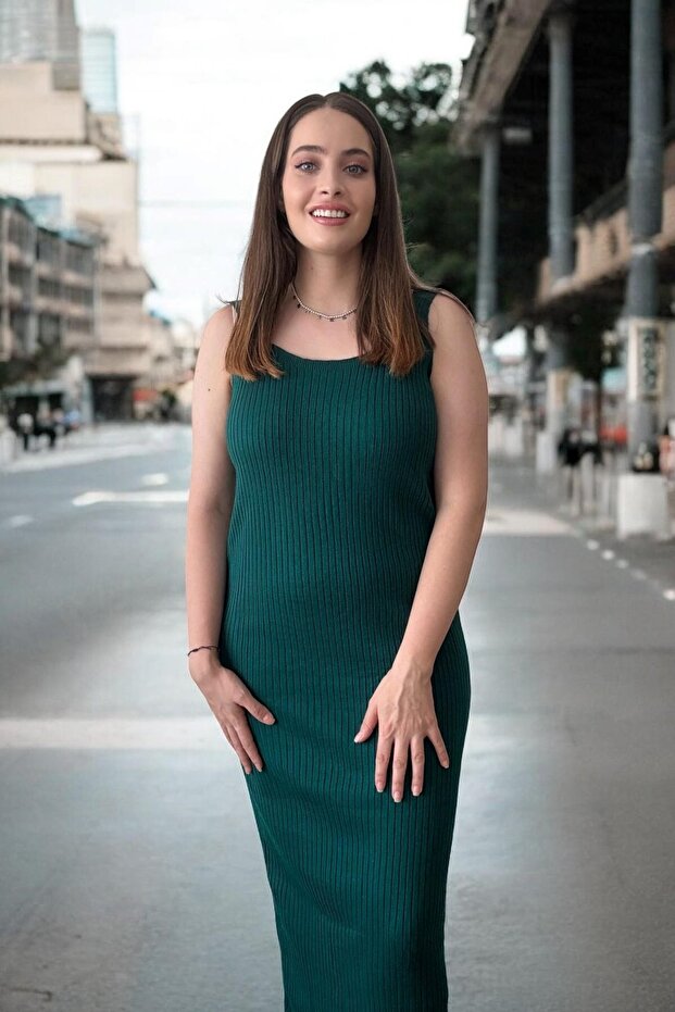 E0037 Ceketli Elbiseli Triko Takım - Yeşil - 5