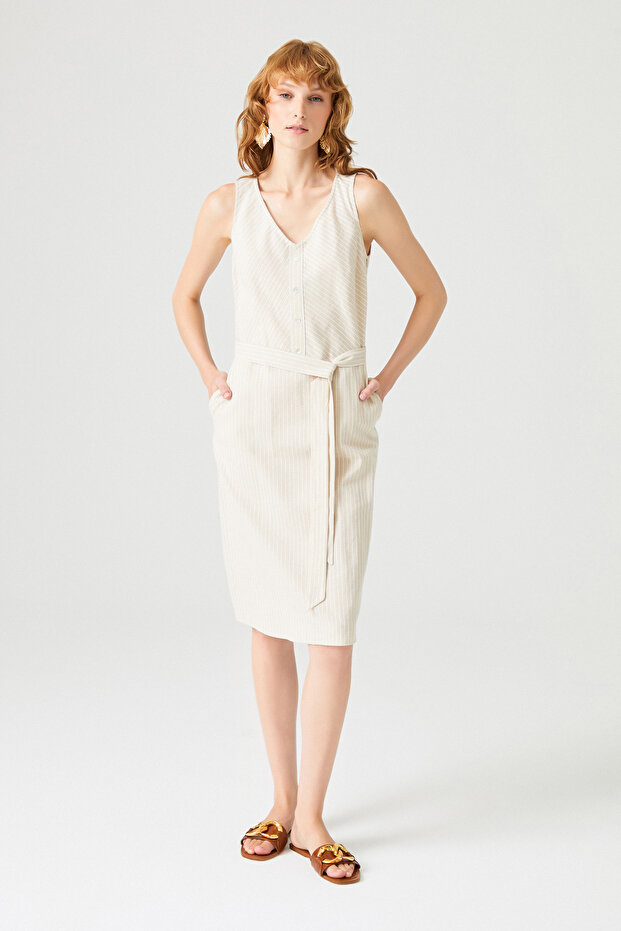 Çizgili Kolsuz Elbise - 2