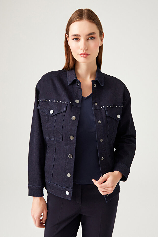 Zımbalı Denim Ceket - 5