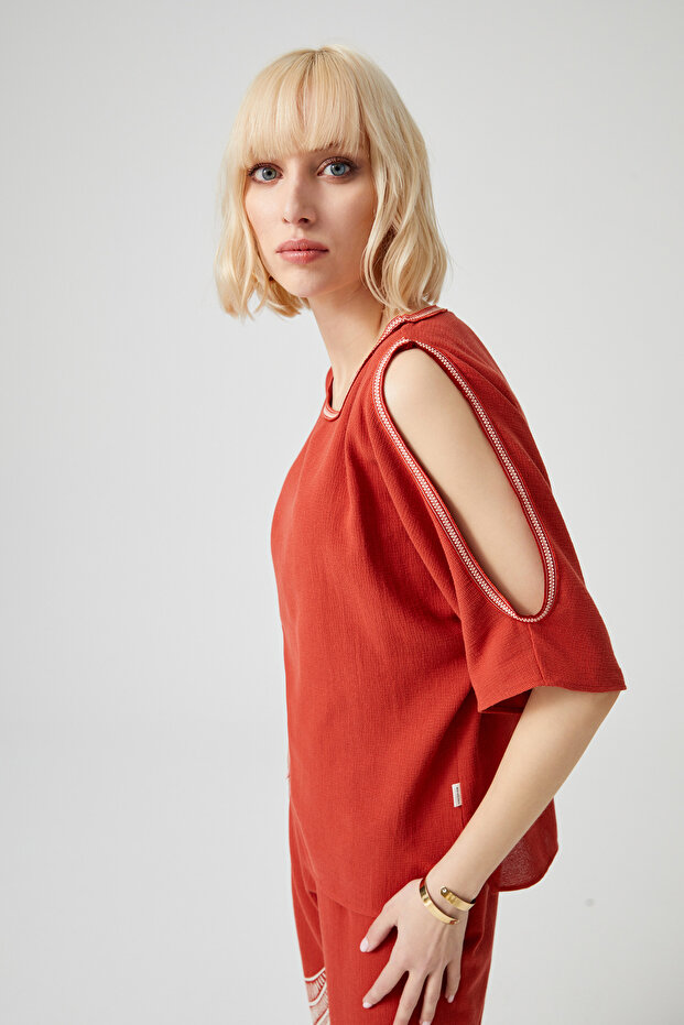 Omuz Dekolteli Doğal Bluz - 3