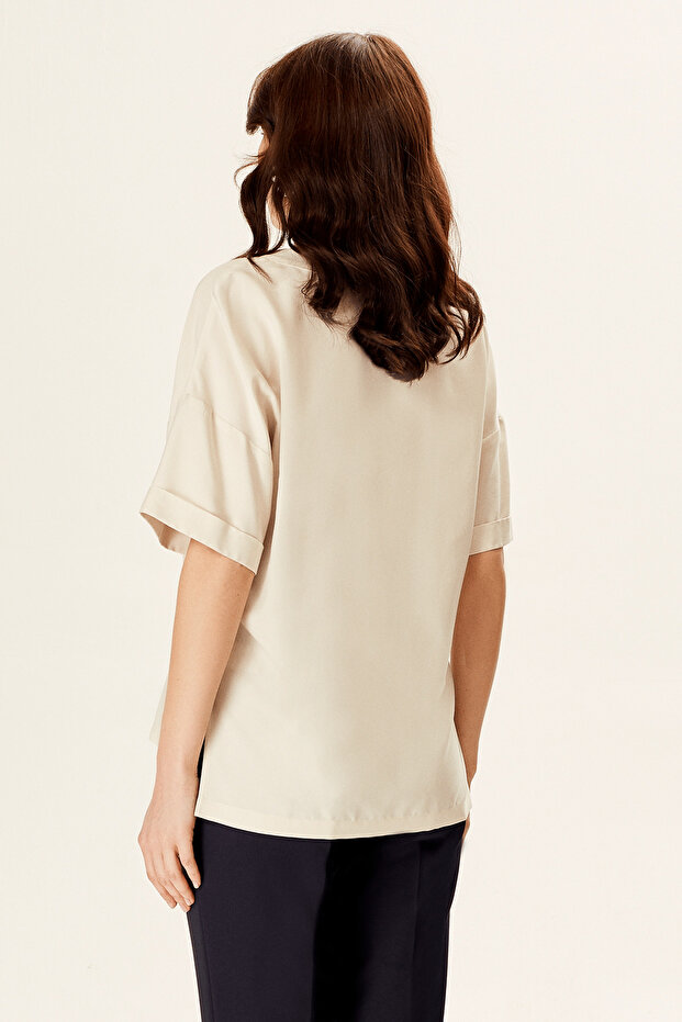 V Yaka Pileli Bluz - 3