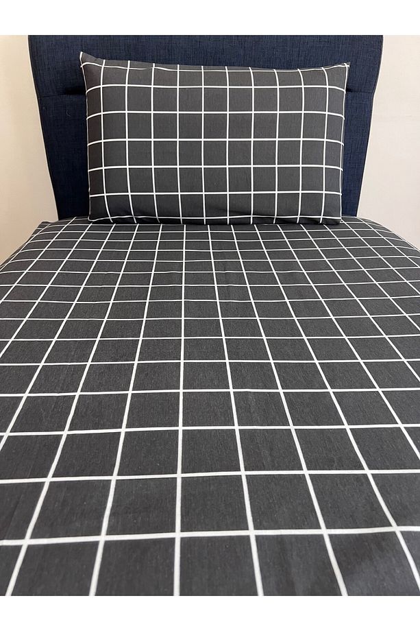 Fitted Lastikli Çarşaf Takımı (YASTIKLI) Tek Kişilik Çift Kişilik Ekose Antrasit - 4