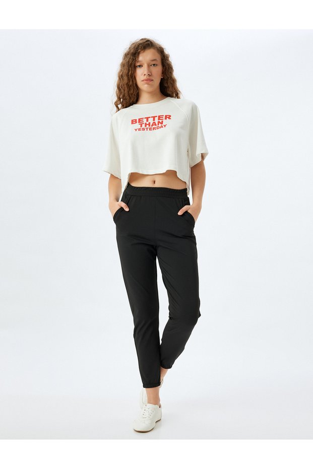 Jogger Sweatpants Elastic Waist Pocket Detail Low Waist Interlock