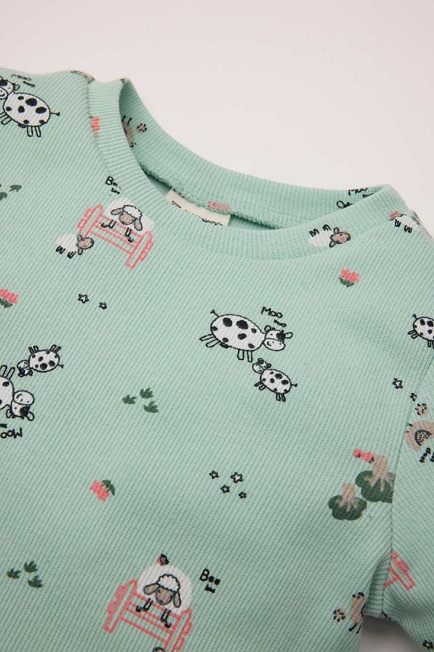 Kız Bebek Pijama Takımı Hayvan Desenli Fitilli Kaşkorse Uzun Kollu Üst Uzun Alt D3627a524wn - 3