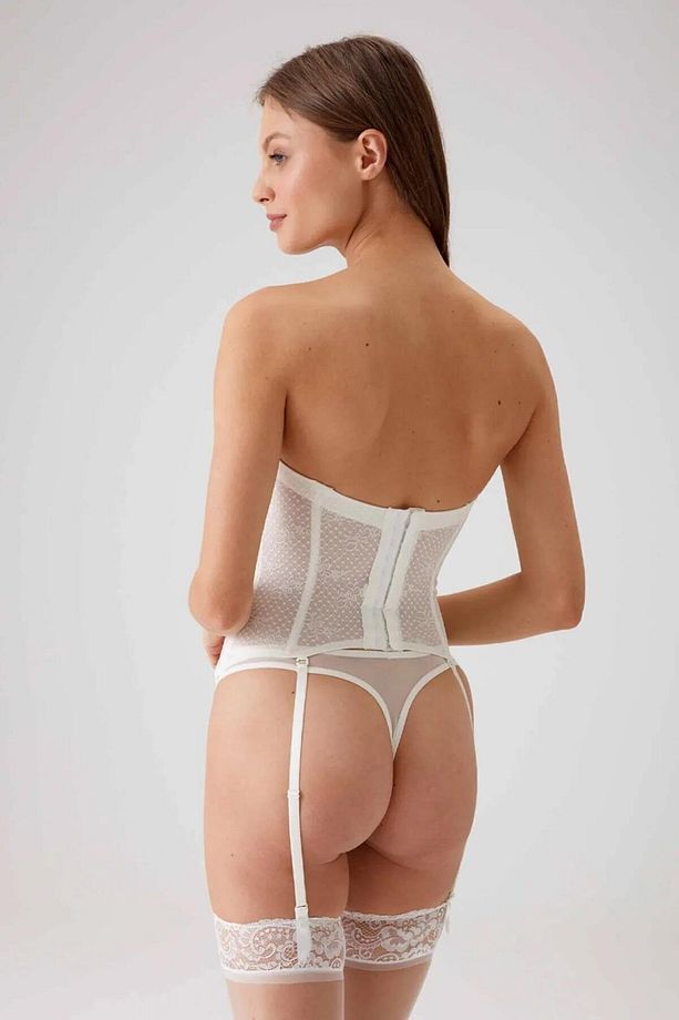 Balenli Desteksiz Jartiyer Büstiyer String Çorap Takım - 4