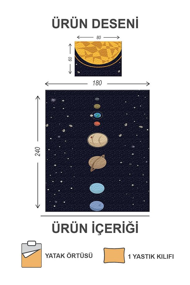 Kapitoneli Pamuk Dolgulu Kadife Kumaş Uzay Desenli Tek Kişilik Çocuk Genç Yatak Örtüsü Seti - 2