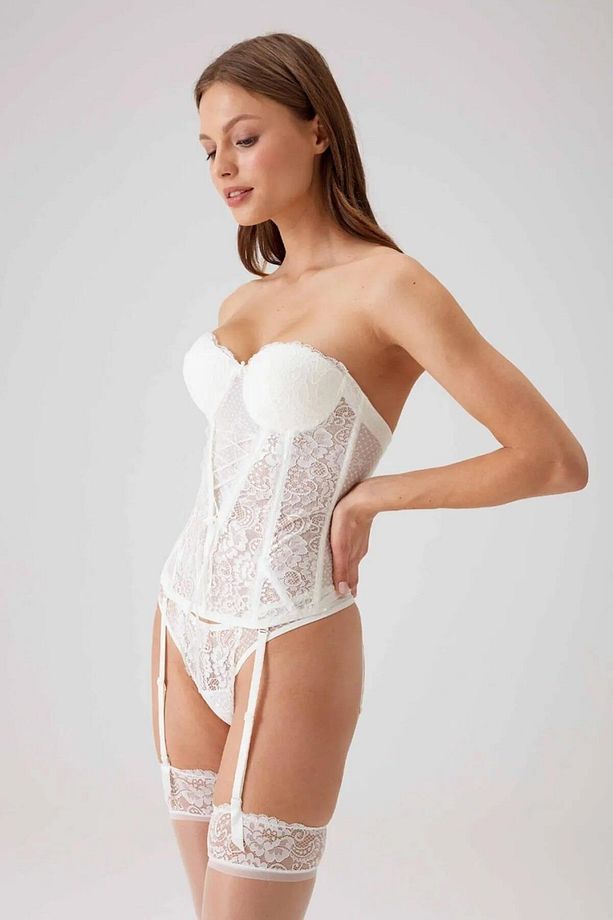 Balenli Desteksiz Jartiyer Büstiyer String Çorap Takım - 2