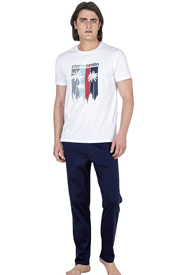 100% Cotton Full Fit Pajamas Set, Men's T-shirt Trousers Set, with Pocket