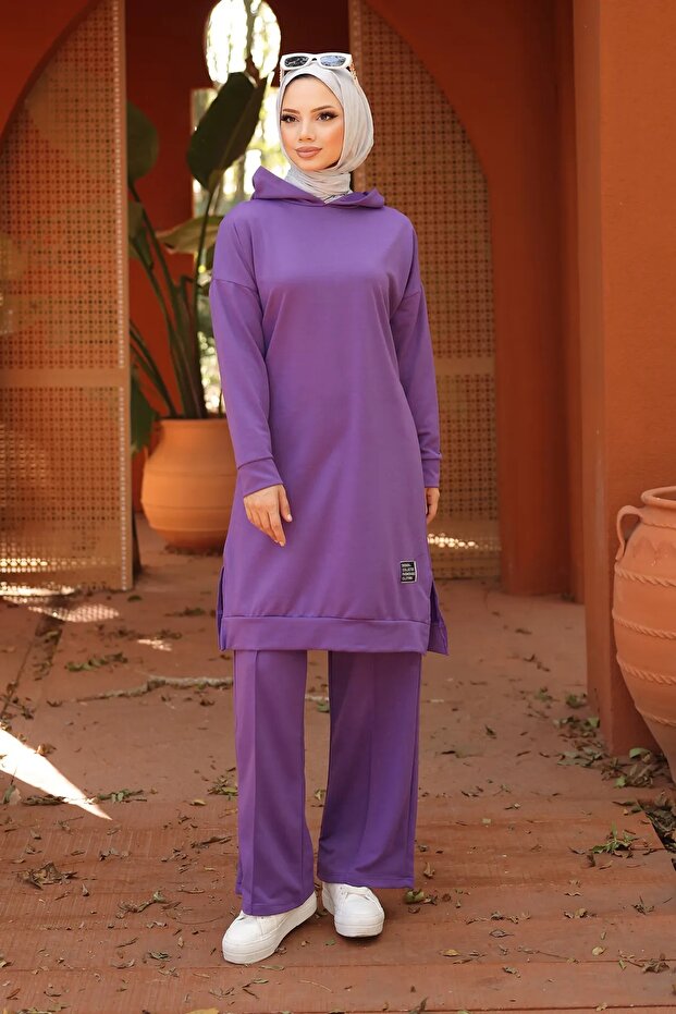 Lilac Hooded Long Double Set
