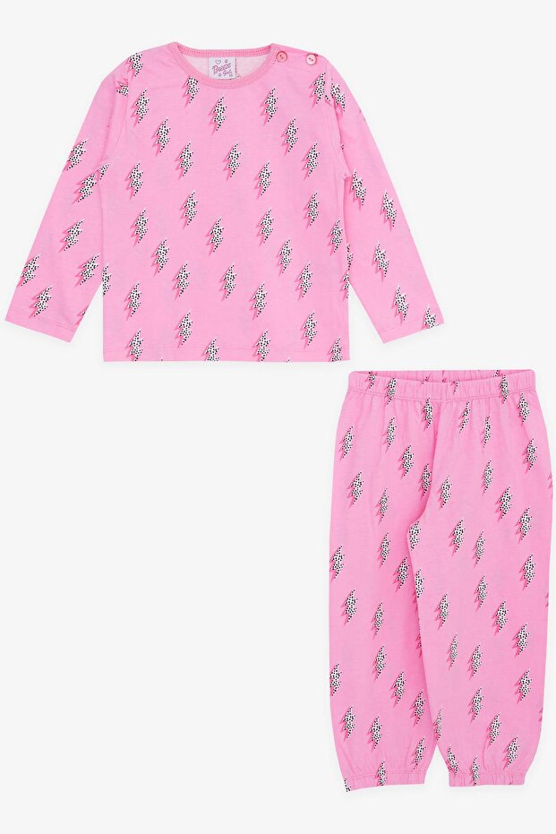 Kız Bebek Pijama Takımı Şimşek Desenli 9 Ay-3 Yaş, Pembe - 1