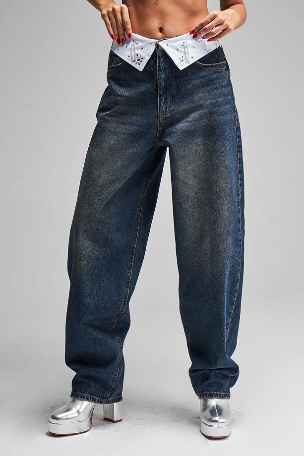 Kadın T.Kot Rengi Skater Fit Kemer El İşlemeli Tasarım Denim - 1
