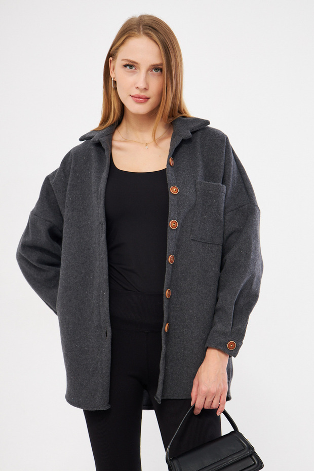Women's Anthracite Oversize Stitched Pocket Shirt ARM-22Y001156