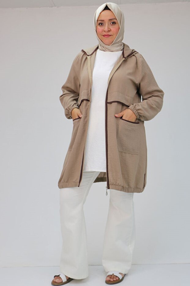 43032 Large Size Linen Cap with Piping Detail - Mink