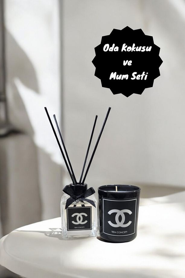 Vanilya Kokulu Siyah Bardak Mum Ve 100 ml Çubuklu Oda Kokusu Seti - 1