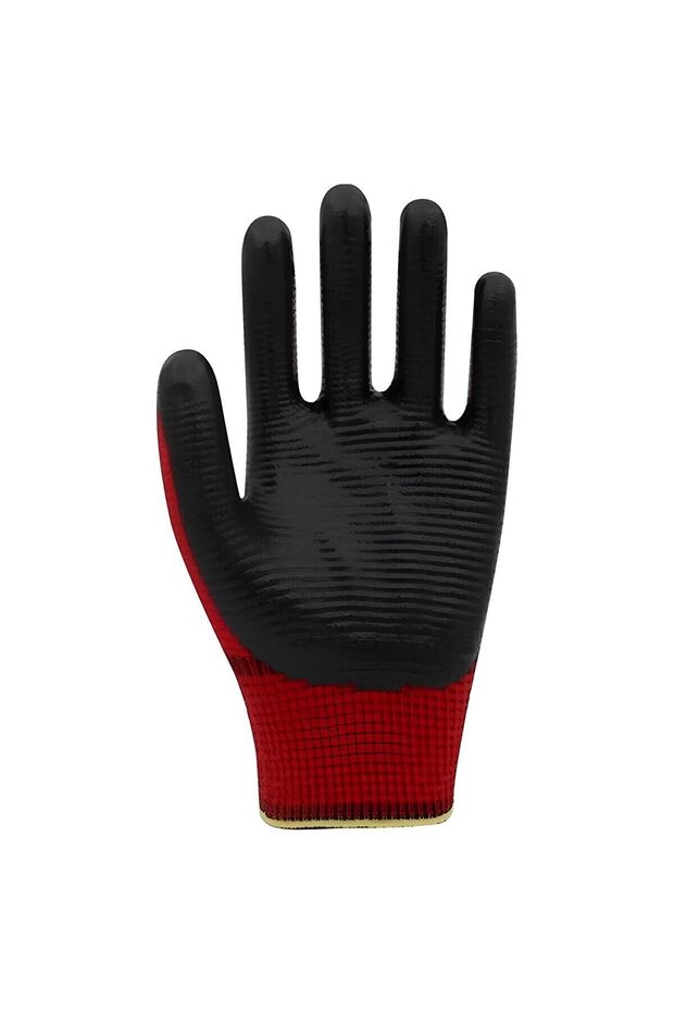 Kırmızı Zebra Polyester Örme Nitril Işçi Eldiveni 10 Çift - 1