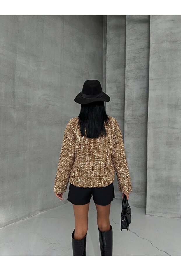 Kadın Bomber Oversıze Gold Pullu Ceket - 4
