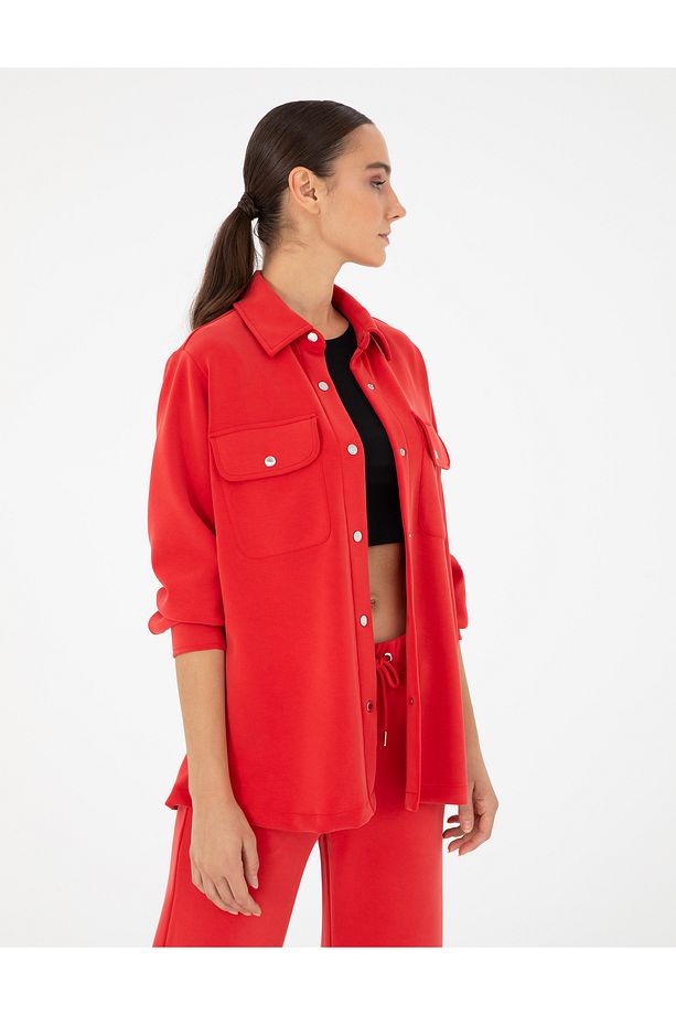 Kırmızı Oversize Modal Kumaş Örme Hırka 50291222-vr030 - 3