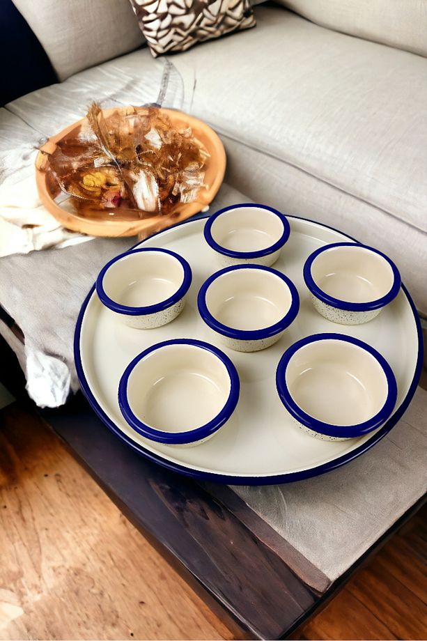 7 Parça Orta Boy Emaye Kahvaltı Seti, Sunum, Kahvaltı Tabağı, Reçellik, Zeytin, Peynir Tabağı, - 2
