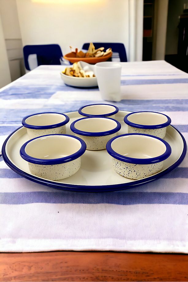 7 Parça Orta Boy Emaye Kahvaltı Seti, Sunum, Kahvaltı Tabağı, Reçellik, Zeytin, Peynir Tabağı, - 3