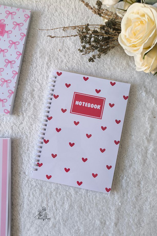 Kalp Kareli Telli Defter A5,60 Yaprak 120 Sayfa Notepad,memopad, Not Kağıdı, Okul Defteri - 1