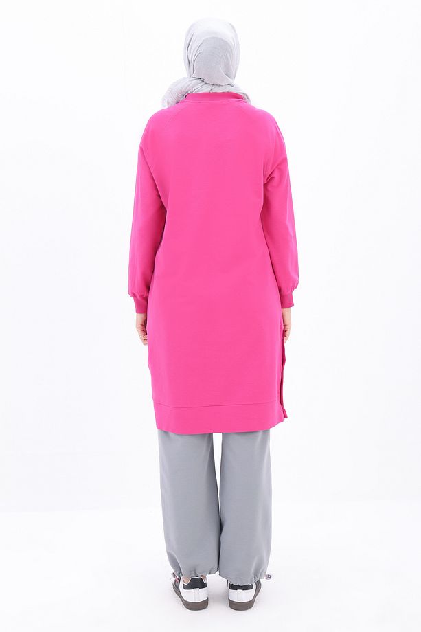 Fuşya Pamuklu Nakışlı Sweat Tunik - 4