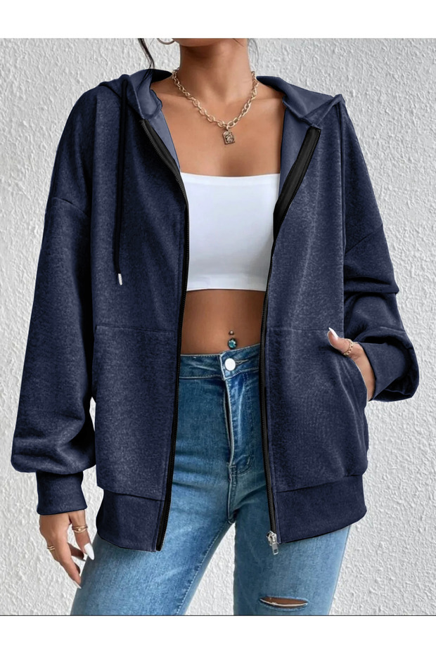 Unisex 2Ip Knitted Fabric Indigo Cardigan