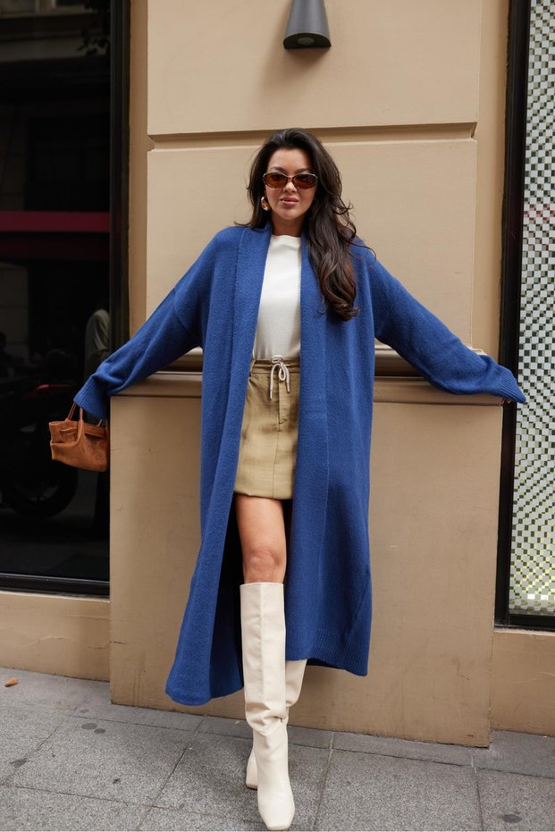 Indigo Shawl Collar Long Cardigan