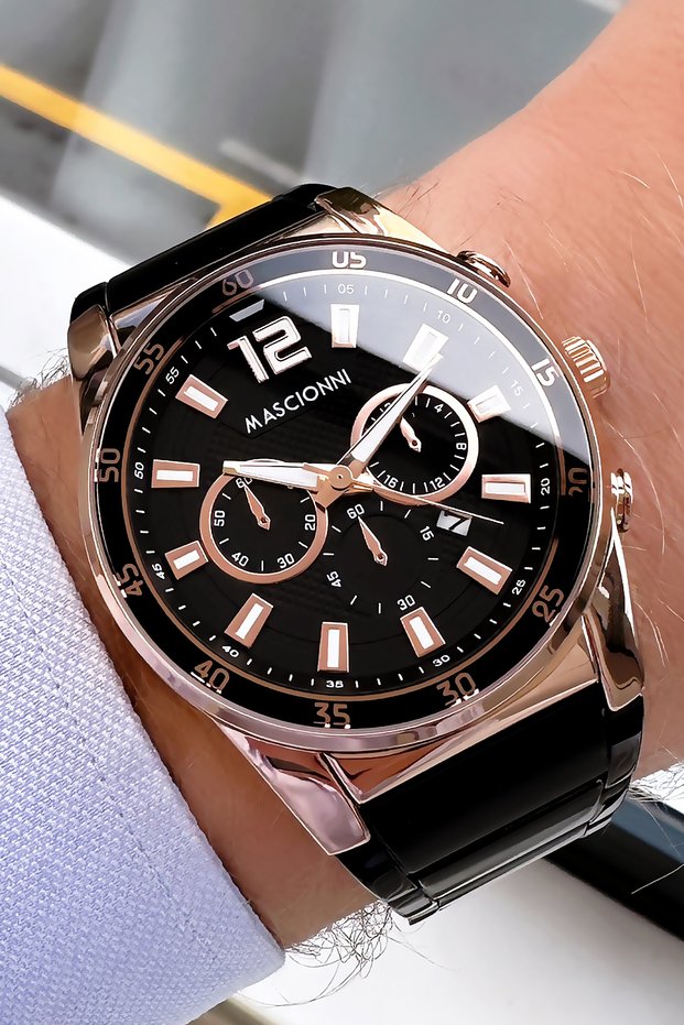 Original Men's Gift Wristwatch 3 Atm Water Resistant Black Color Steel Band Mce2022C4