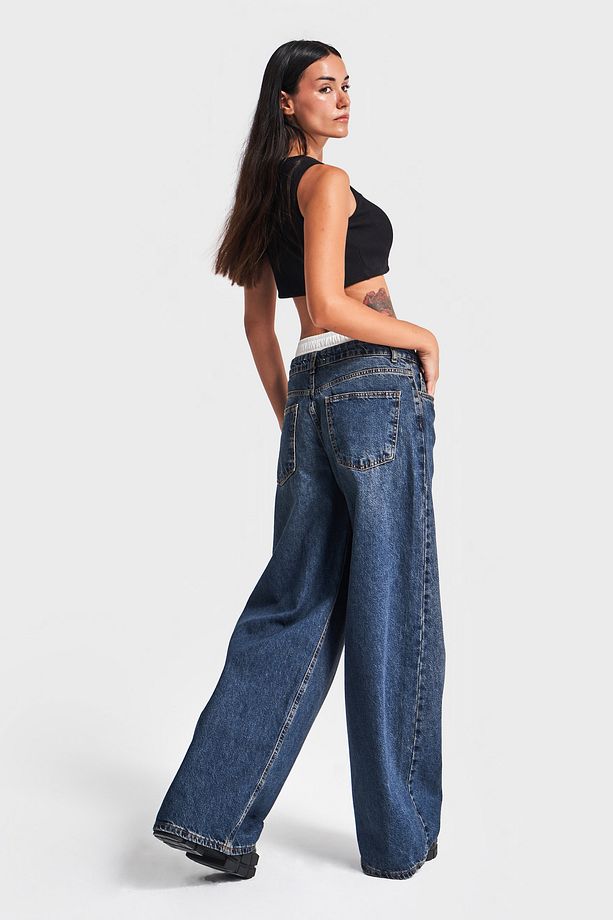 Kadın Tint Kot Rengi Boxer Detaylı Palazzo Fit Denim - 7