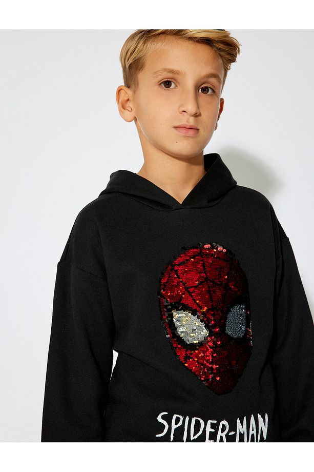 Örümcek Adam Kapşonlu Sweatshirt Pullu Payetli Lisanslı Uzun Kollu - 1