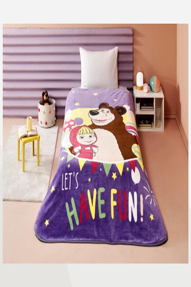 Lisanslı Tek Kişilik Battaniye Masha And The Bear Fun - 1
