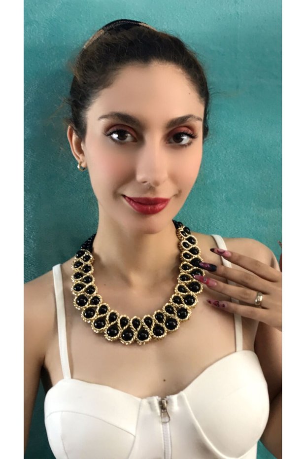 Black Beaded Wrap Chain Women's Necklace 15 cm