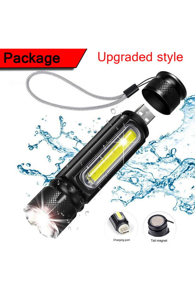 SD-T06 Black A USB T6 Strong Light LED Rechargeable Flashlight Magnetic Torch Lanter Zoomable Flas