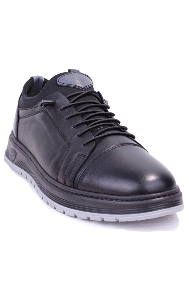 Dma08-640Dg Black Orthopedic Casual Men's Leather Shoes