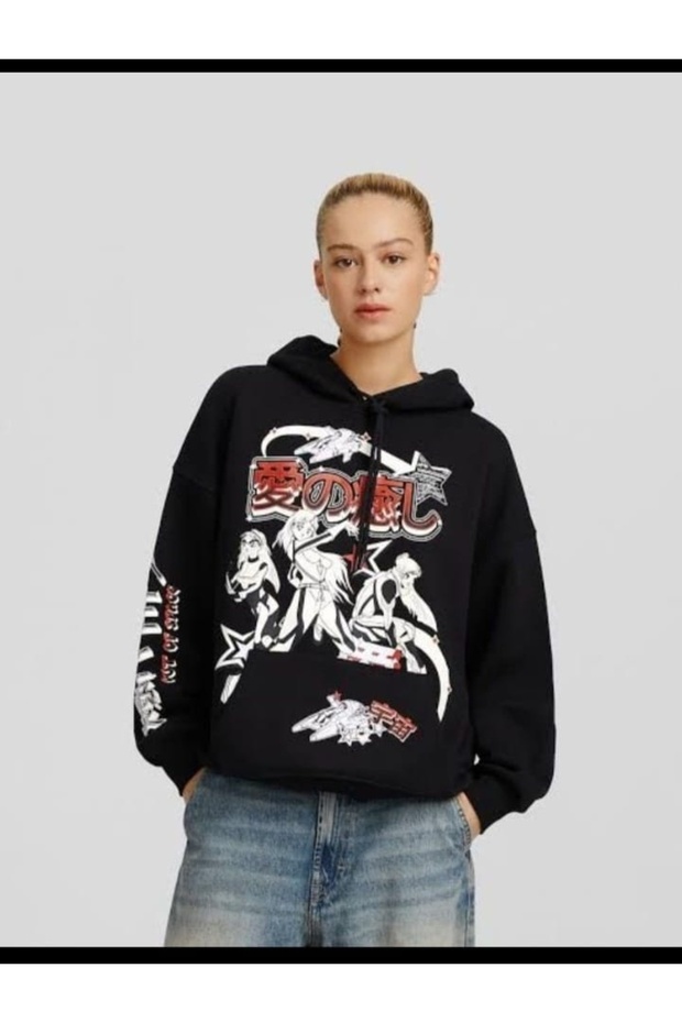Allbucks Bershka, Hooded Anime Ovesize 3 Thread Raster Sweatshirt Abbrs0061