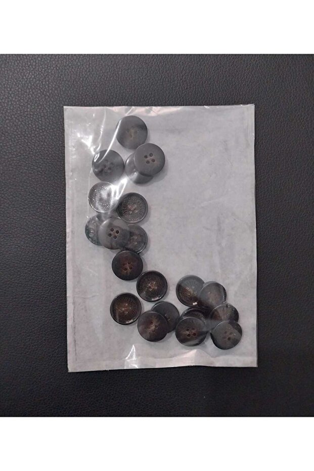 Black Color Patterned 2 cm Diameter Polyester Button 20 Pieces. - 3