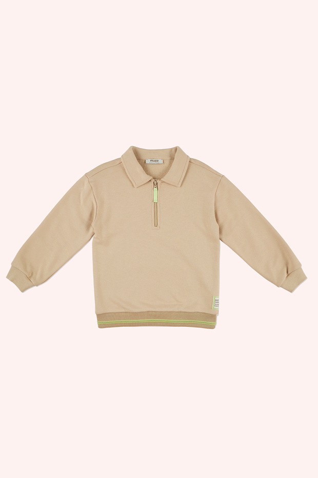 Boy's Collared Beige Sweatshirt - 1