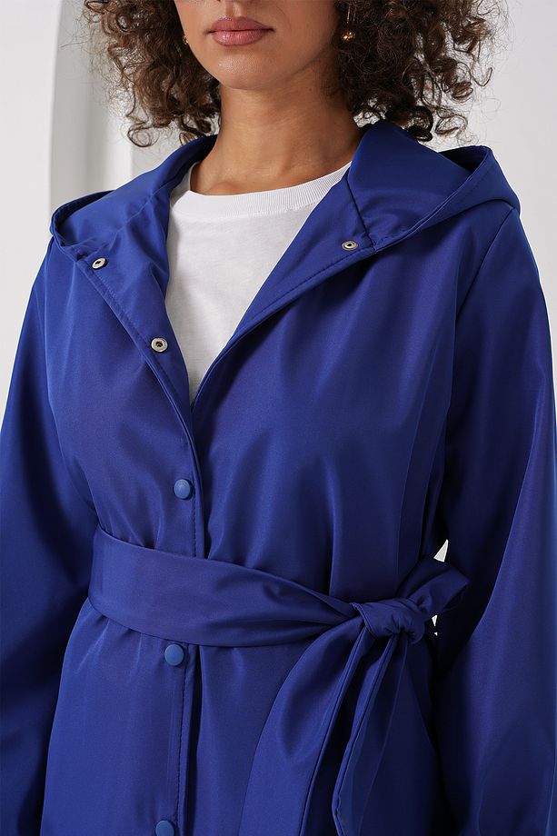 5934 Kapüşonlu Trençkot - Saks - 4