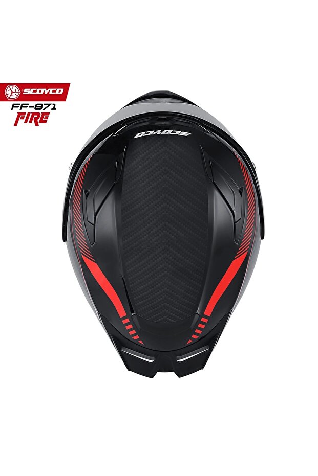 FF-871 FIRE SİYAH-KIRMIZI-CARBON GÜNEŞ VİZÖRLÜ KAPALI KASK (SİYAH CAMLI) - 6