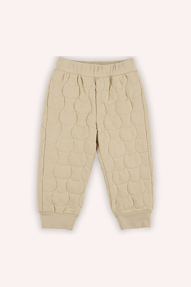 Baby Girl Cat Quilted Beige Sweatpants
